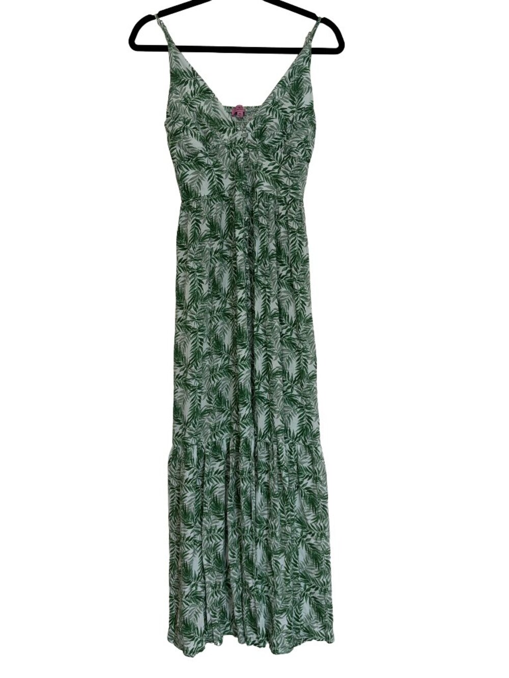 Green Tropical Leaf Print Maxi Dress – Flowy Summer Dress | Size XS